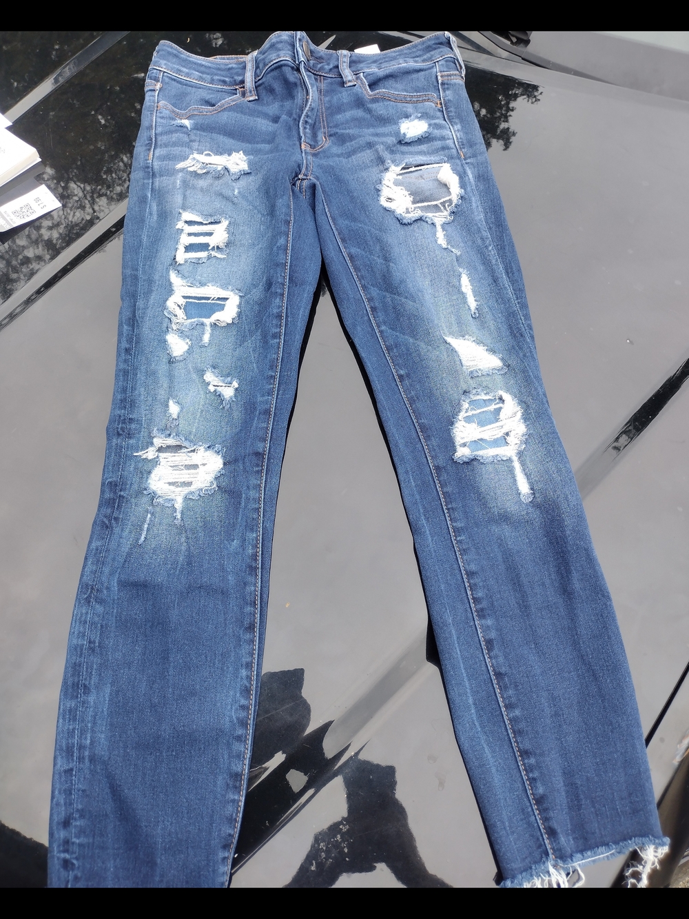 American Eagle Outfitters Distressed Dark Blue Jegging Crop Jeans Size 4